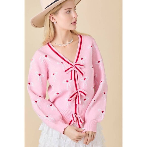 Sweater Knit Cardigan With Ribbon Bow Detail - Picture 7 of 8